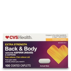 slide 1 of 1, CVS Health Extra Strength Back & Body Pain Reliever/Pain Reliever Aid Coated Caplets, 100 ct