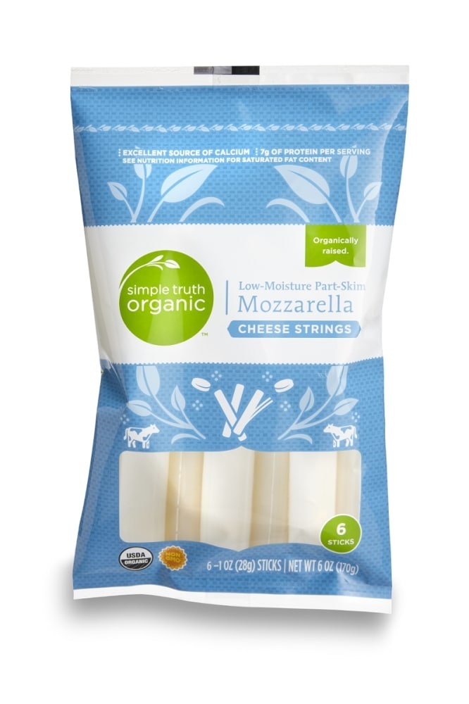 slide 1 of 1, Simple Truth Organic Mozzarella Cheese Strings, 6 ct; 1 oz