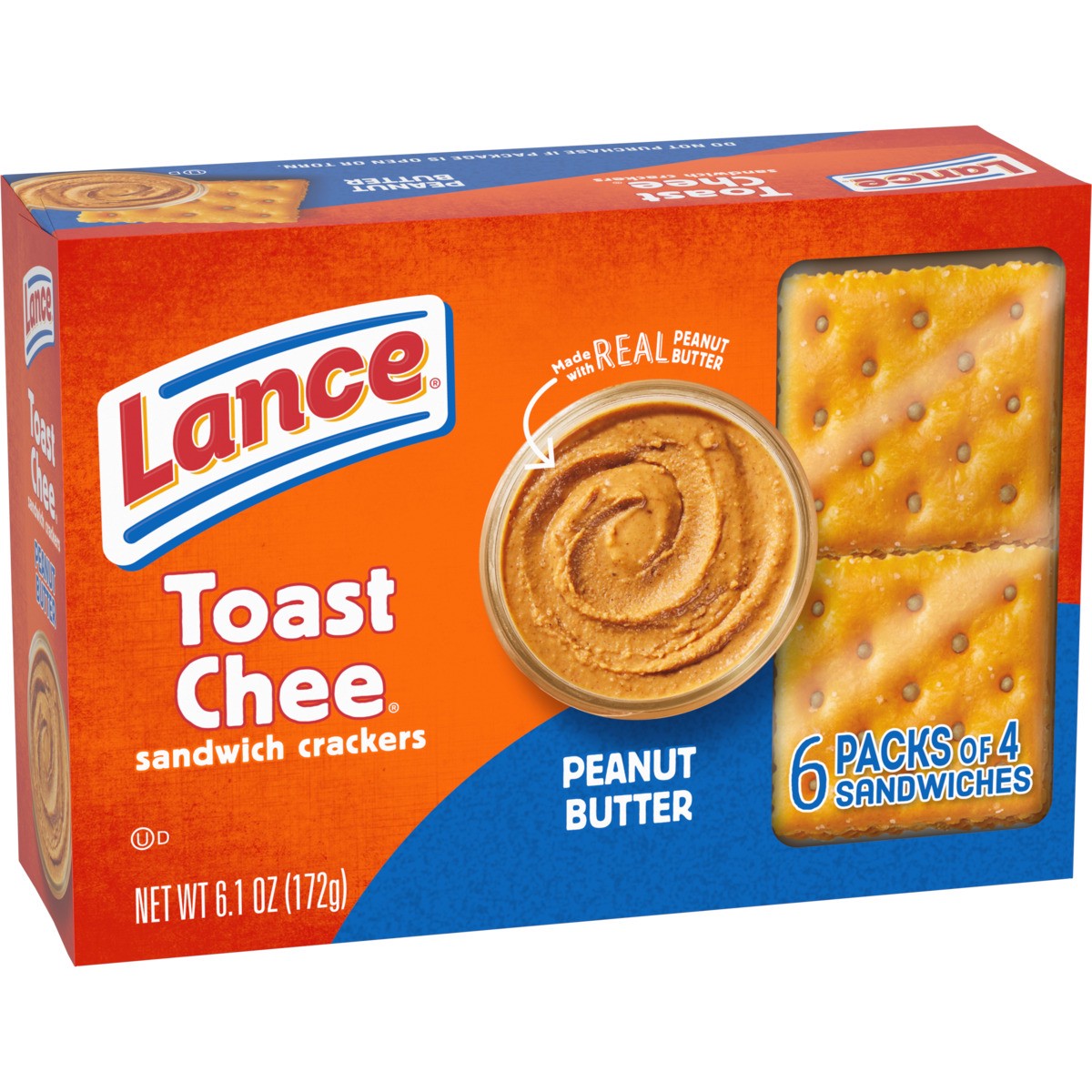 slide 5 of 11, Lance Sandwich Crackers, ToastChee Peanut Butter, 6 Individually Wrapped Packs, 4 Sandwiches Each, 6.1 oz