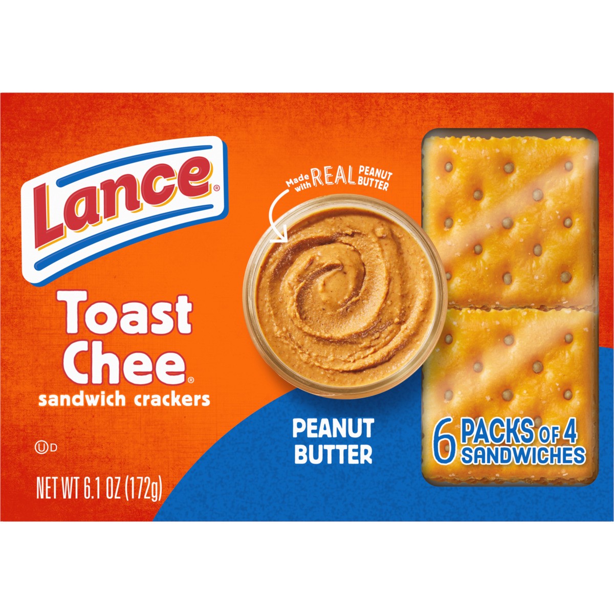 slide 8 of 11, Lance Sandwich Crackers, ToastChee Peanut Butter, 6 Individually Wrapped Packs, 4 Sandwiches Each, 6.1 oz