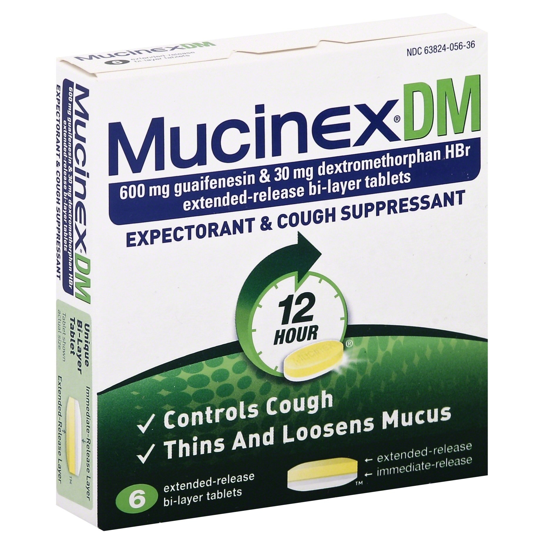 slide 1 of 1, Mucinex DM 12 Hour Expectorant & Cough Suppressant Extended-Release Bi-Layer Tablets, 6 ct