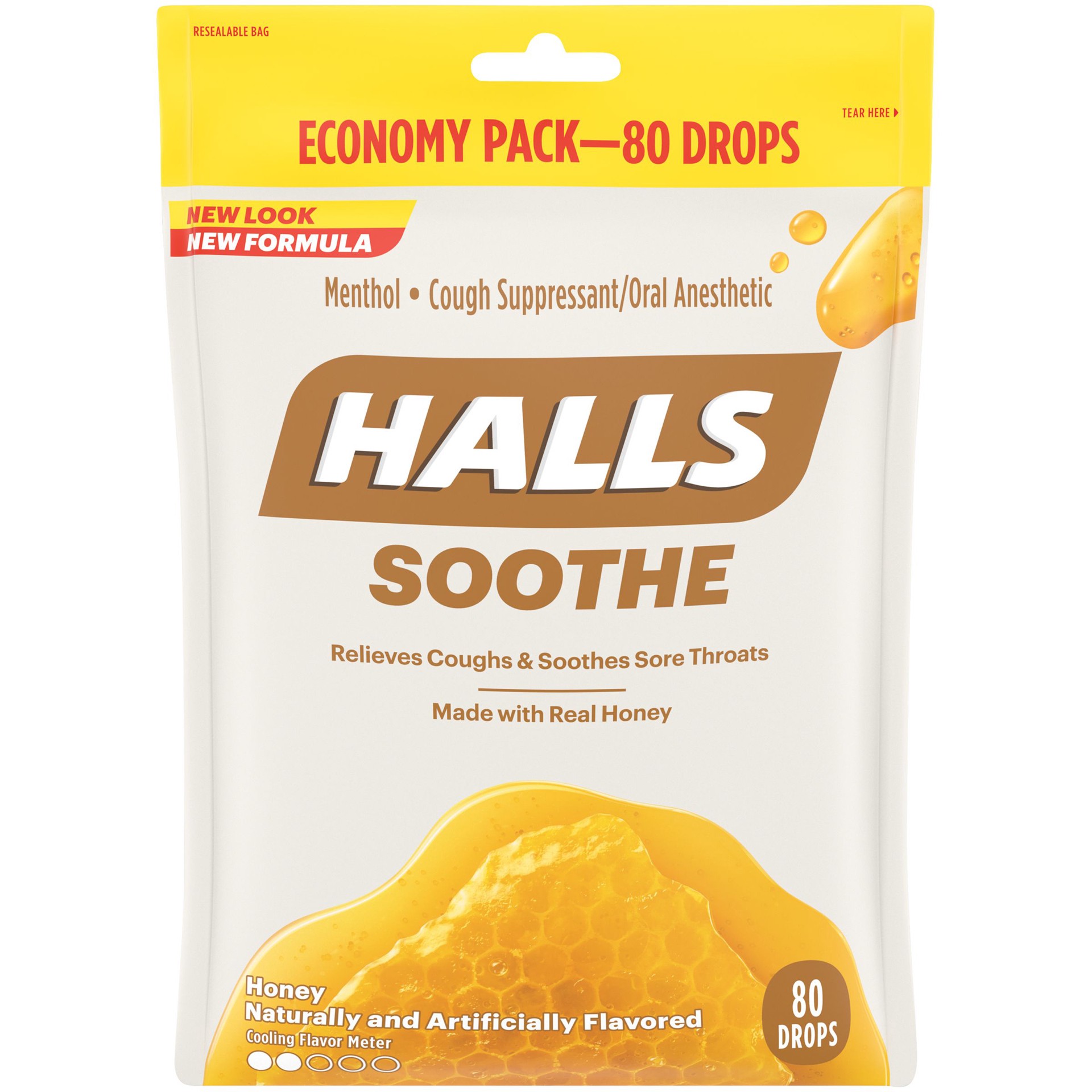 slide 2 of 5, HALLS Soothe Honey Cough Drops, Economy Pack, 80 drops, 0.55 lb