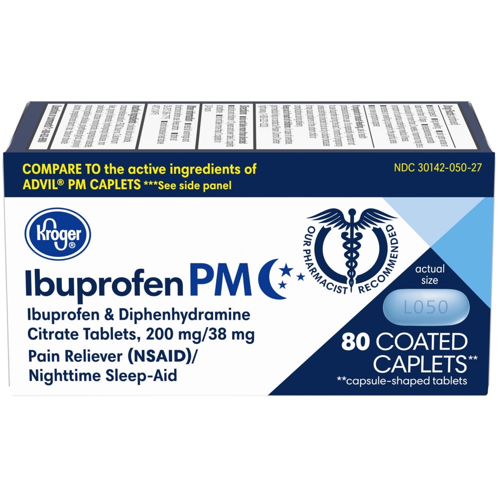 slide 1 of 1, Kroger Ibuprofen Pm Coated Caplets 200Mg, 80 ct