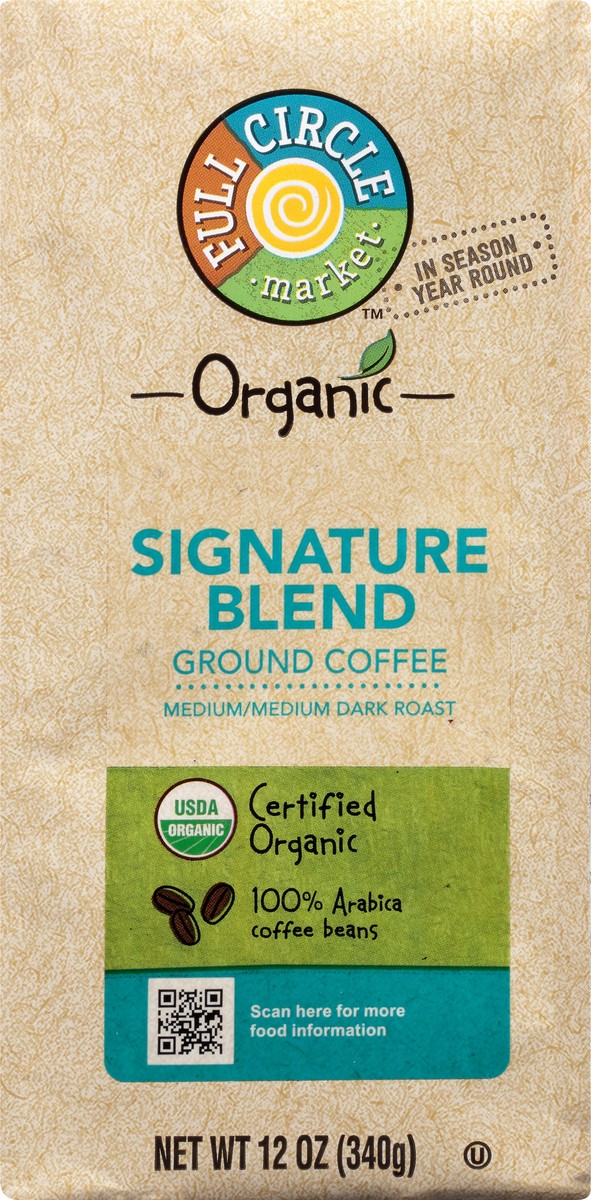 slide 3 of 9, Full Circle Market Organic Medium/Medium Dark Roast Ground Signature Blend Coffee - 12 oz, 12 oz