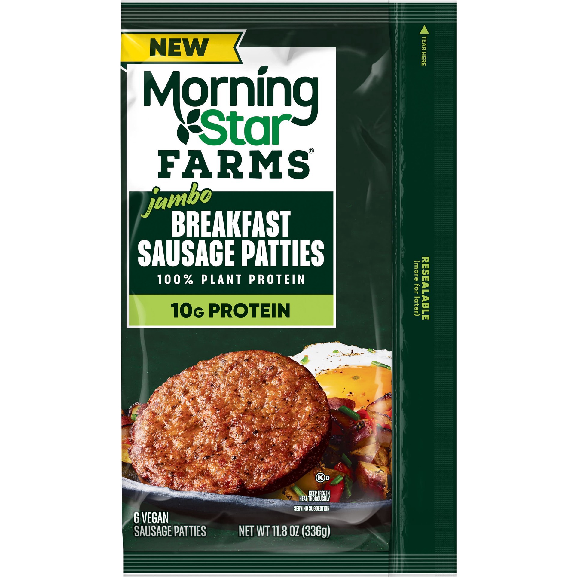 slide 1 of 5, MorningStar Farms Plant Based Jumbo Sausage Patties, Vegan Meat, 6 Count, 11.8 oz