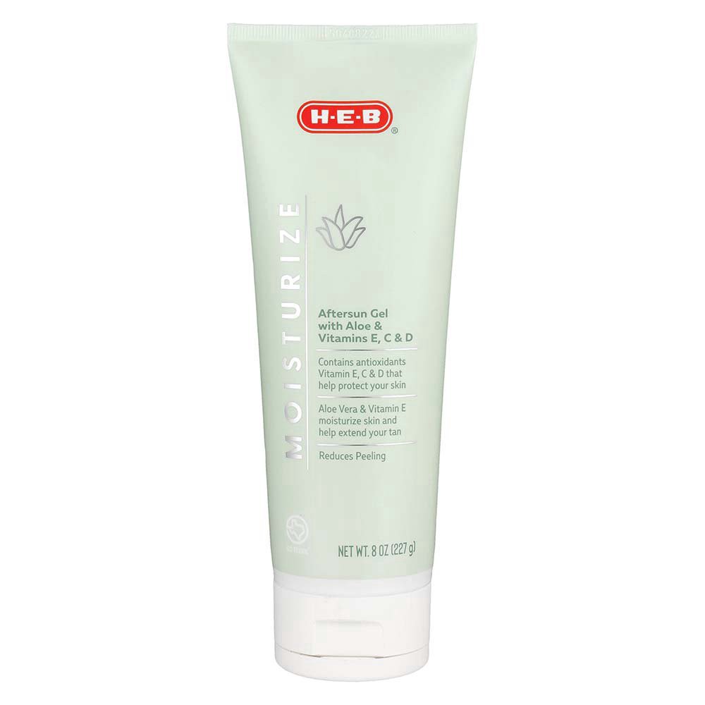 slide 1 of 1, H-E-B Aloe Vera & Vitamin E, C & D Aftersun Moisturize Gel, 8 oz