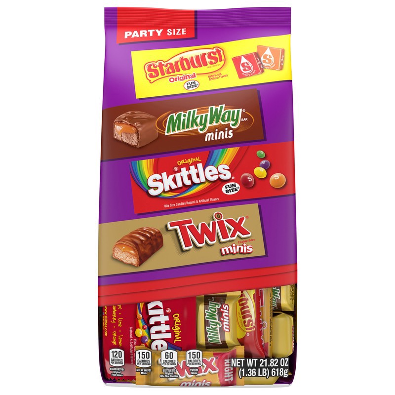 slide 1 of 1, Mars Twix, Milky Way, Skittles & Starburst Variety Assortment, Party Size - Bulk Bag - 21.82 oz, 21.82 oz