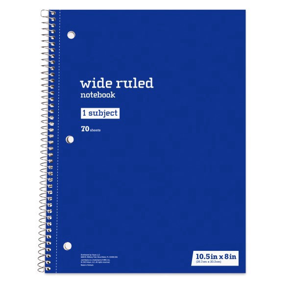 slide 4 of 9, Just Basics® Spiral Notebook, 8"" x 10-1/2"", Wide Ruled, 70 Sheets, Assorted Colors, Pack Of 6 Notebooks, 6 ct