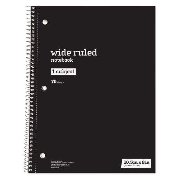 slide 5 of 9, Just Basics® Spiral Notebook, 8"" x 10-1/2"", Wide Ruled, 70 Sheets, Assorted Colors, Pack Of 6 Notebooks, 6 ct