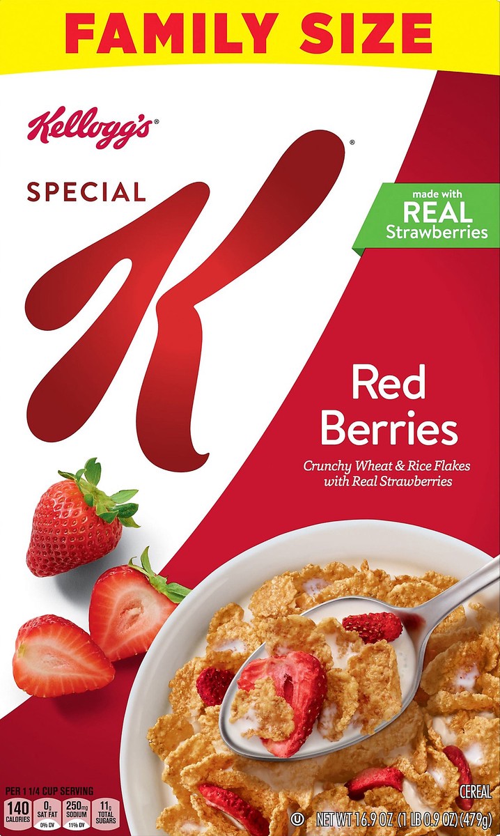 slide 1 of 7, Special K Kellogg's Special K Breakfast Cereal, Family Breakfast, Made with Real Strawberries, Family Size, Red Berries, 16.9oz Box (1 Box), 16.9 fl oz