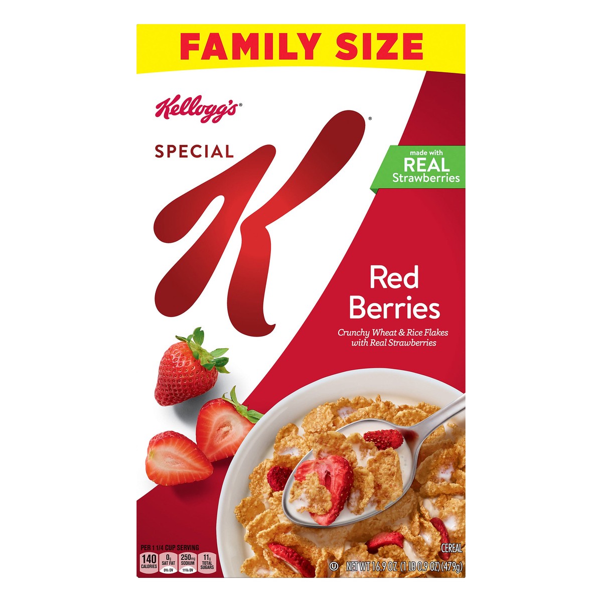 slide 1 of 7, Special K Kellogg''s Special K Breakfast Cereal, Family Breakfast, Made with Real Strawberries, Family Size, Red Berries, 16.9oz Box, 1 Box, 16.9 fl oz