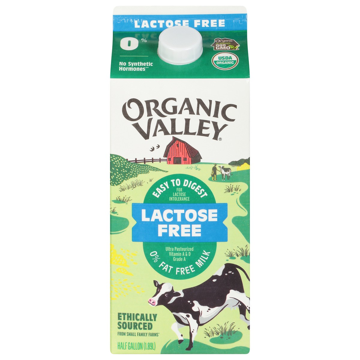 slide 1 of 3, Organic Valley Organic Milk Lact Free Nonfat Skim, 1/2 gal