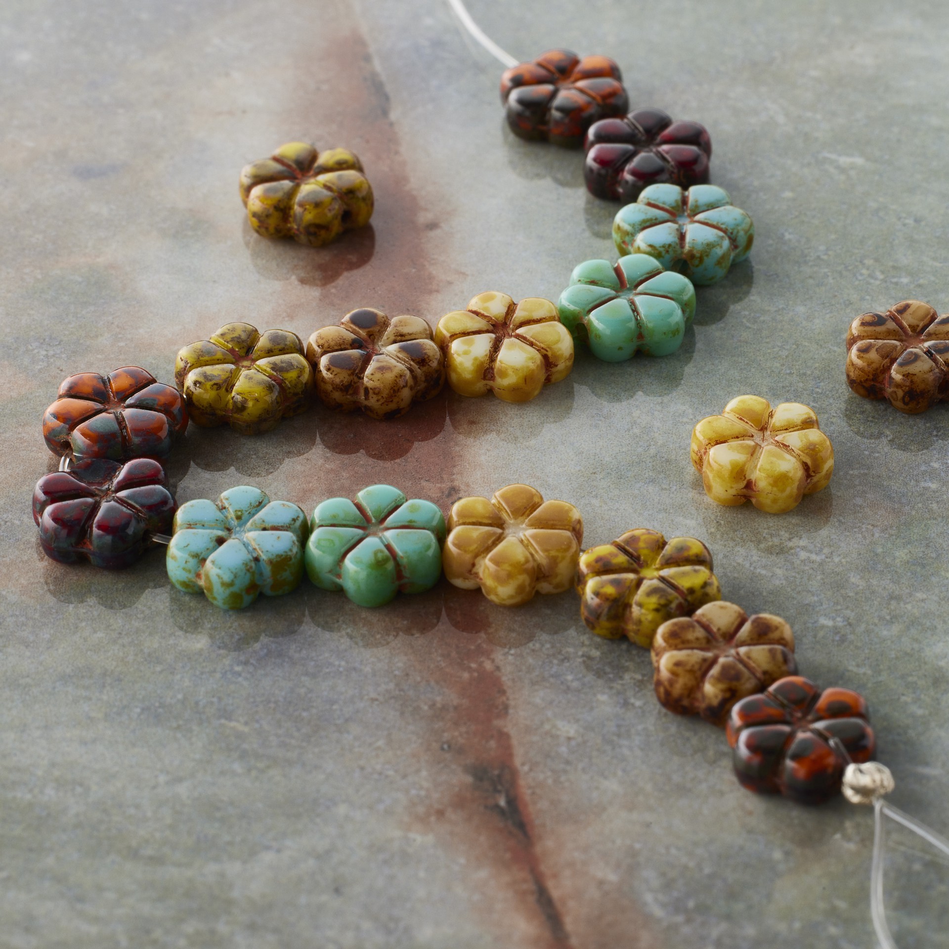 slide 2 of 5, Autumn Czech Glass Flower Beads, 10.6mm By Bead Landing, 10.6mm