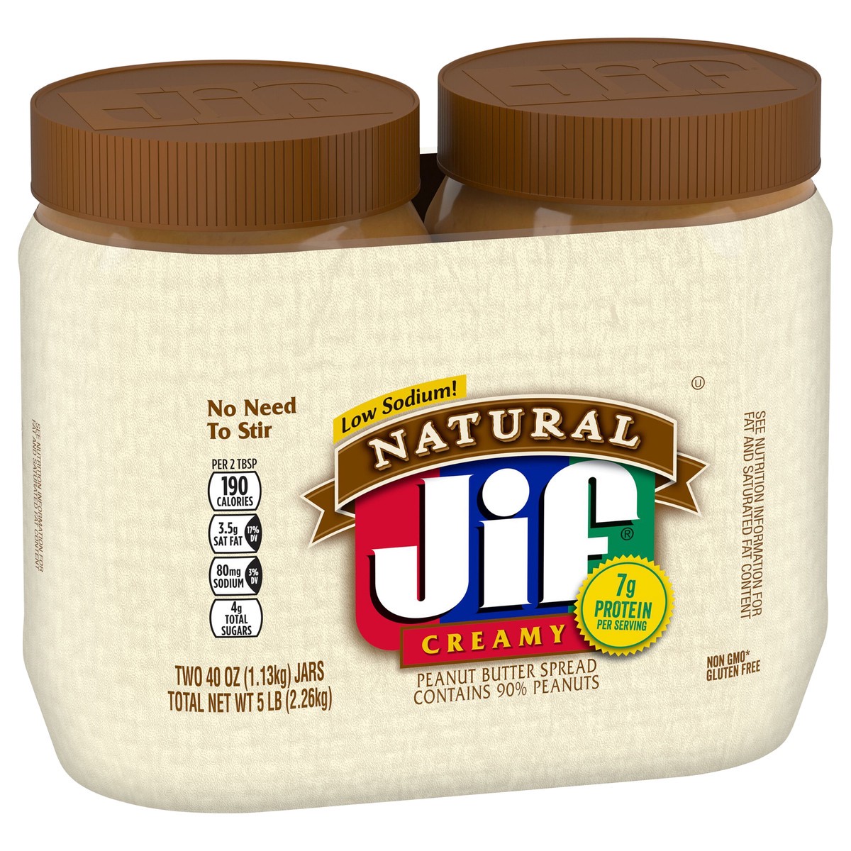slide 7 of 9, Jif Natural Creamy Low Sodium Peanut Butter Spread 2 ea, 2 ct