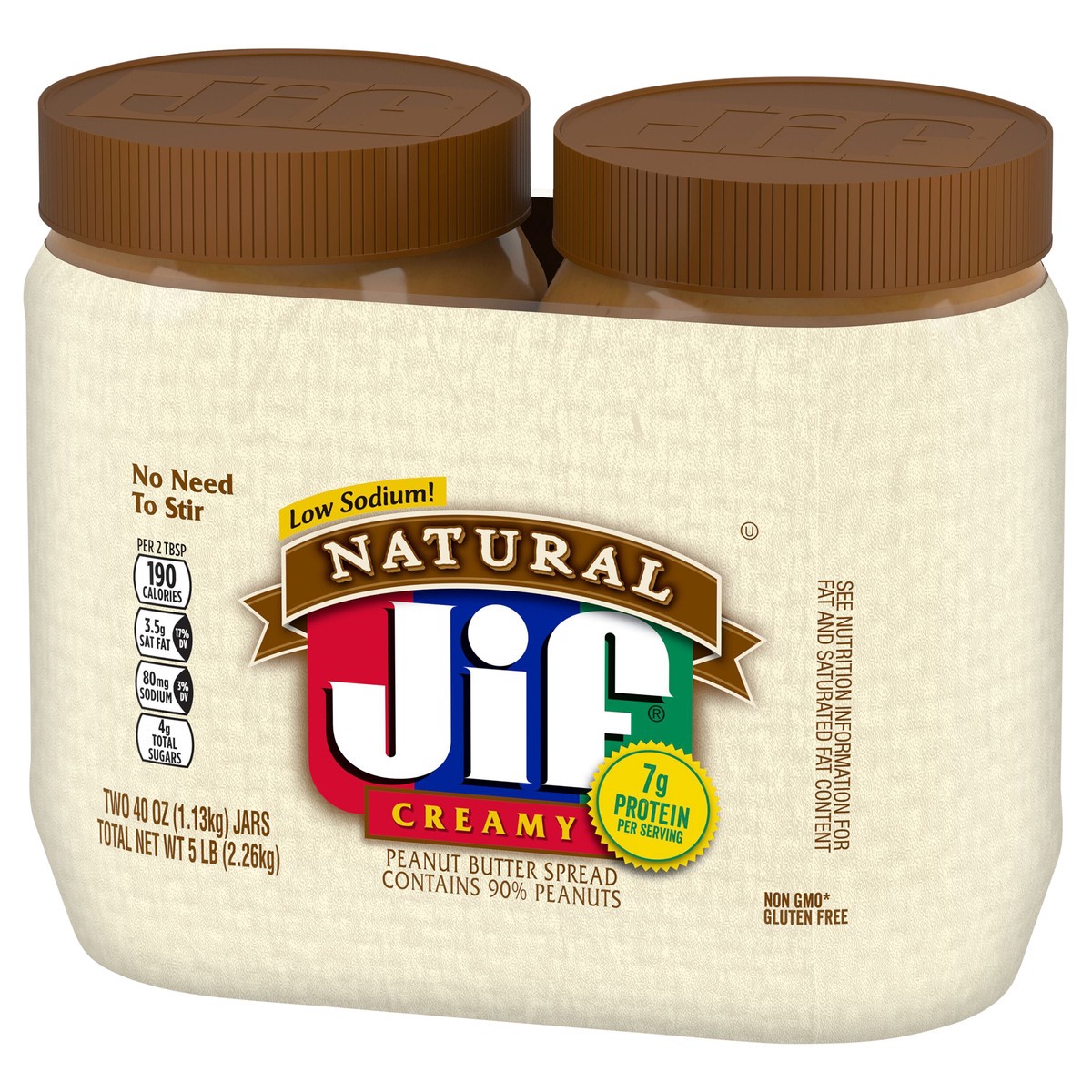 slide 6 of 9, Jif Natural Creamy Low Sodium Peanut Butter Spread 2 ea, 2 ct