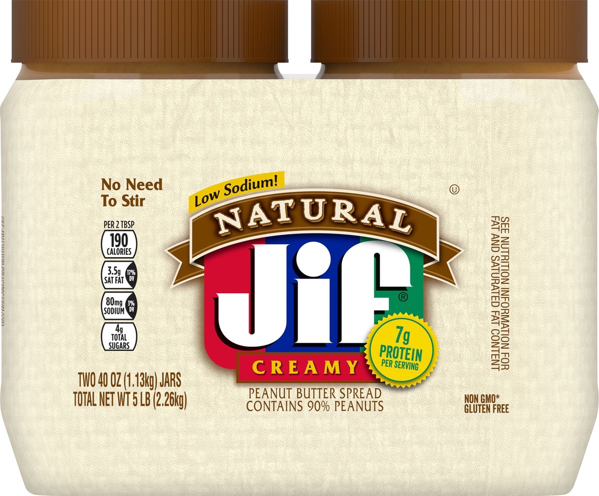 slide 2 of 9, Jif Natural Creamy Low Sodium Peanut Butter Spread 2 ea, 2 ct