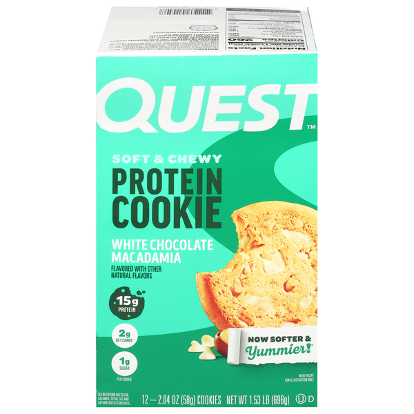 slide 1 of 1, Quest Soft & Chewy White Chocolate Macadamia Protein Cookie 12 - 2.04 oz Cookies, 12 ct