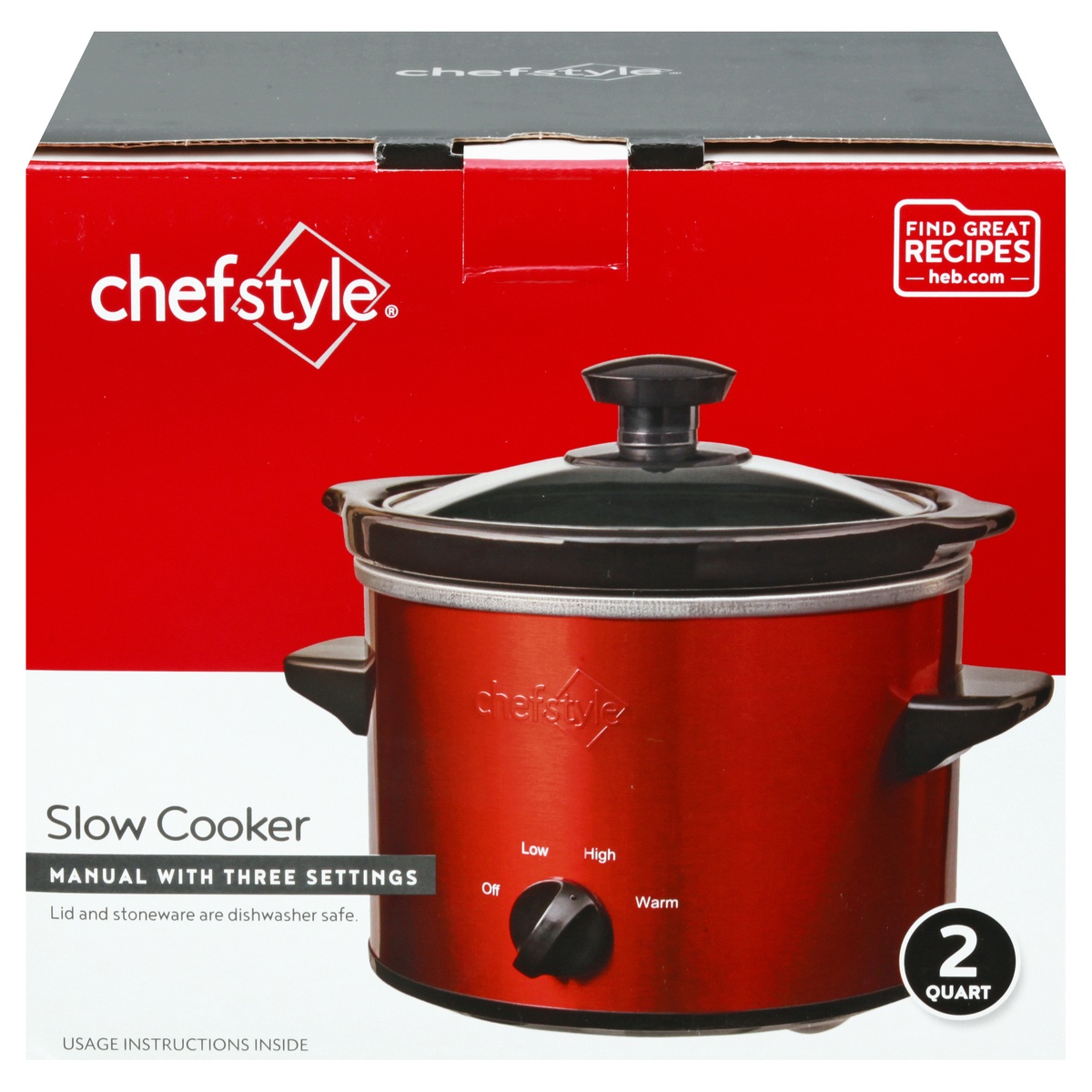 slide 1 of 1, chefstyle 2 Quart Red Slow Cooker, 1 ct