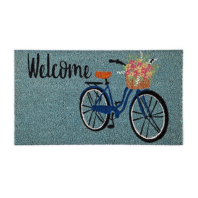 slide 1 of 1, Evergreen Insert Welcome Bike Door Mat - Teal, 16 in x 28 in