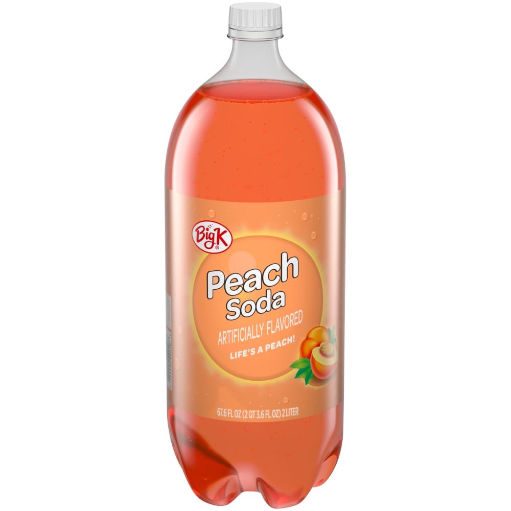 slide 1 of 1, Big K Caffeine Free Peach Soda, 2 liter