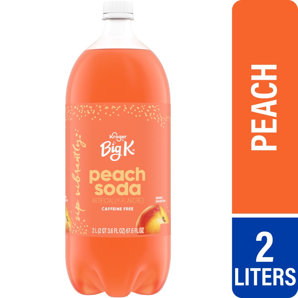 slide 1 of 6, Big K Caffeine Free Peach Soda - 2 liter, 2 liter