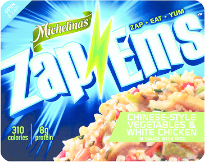 slide 1 of 1, Michelina's Zap'Ems Chinese Style Vegetables White Chicken In Sauce With Rice, 7.5 oz