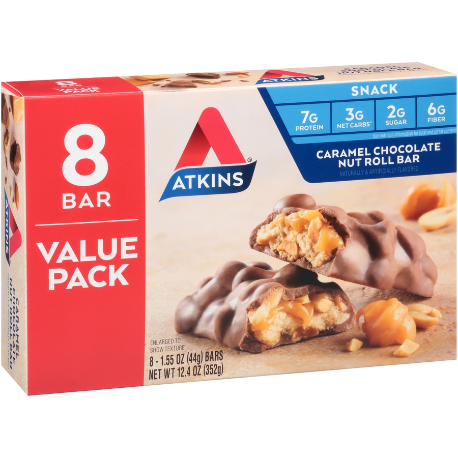 slide 2 of 8, Atkins Caramel Chocolate Nut Roll Value Pack 8 Ct, 8 ct
