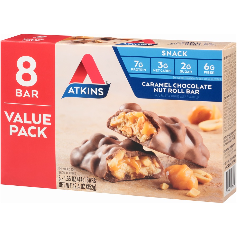 slide 3 of 8, Atkins Caramel Chocolate Nut Roll Value Pack 8 Ct, 8 ct