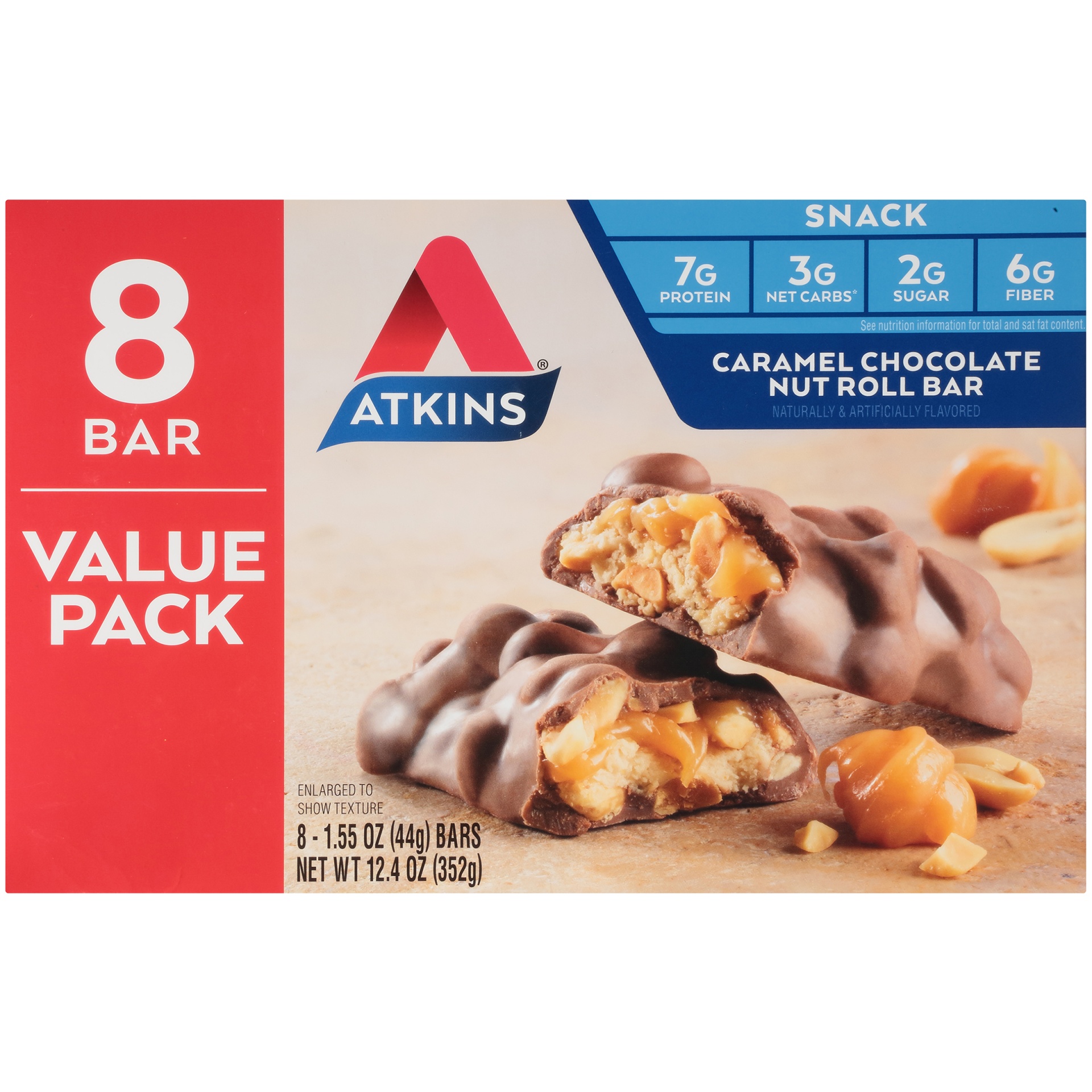 slide 6 of 8, Atkins Caramel Chocolate Nut Roll Value Pack 8 Ct, 8 ct