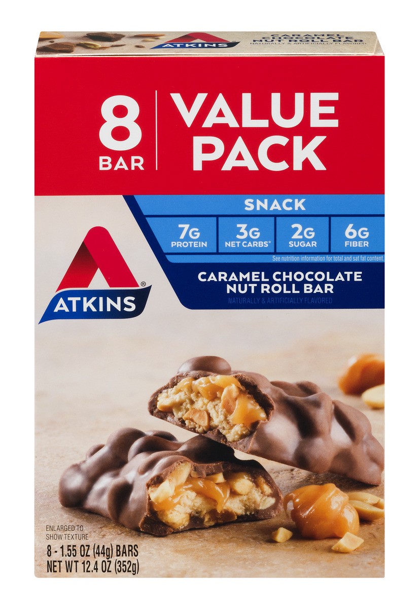 slide 2 of 9, Atkins Caramel Chocolate Nut Roll Value Pack 8 Ct, 8 ct