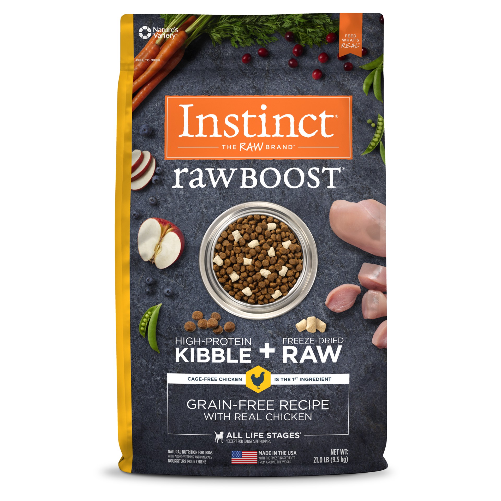 slide 1 of 5, Instinct Raw Boost Chicken Dry Dog Food, 21 lb. Bag, 21 lb