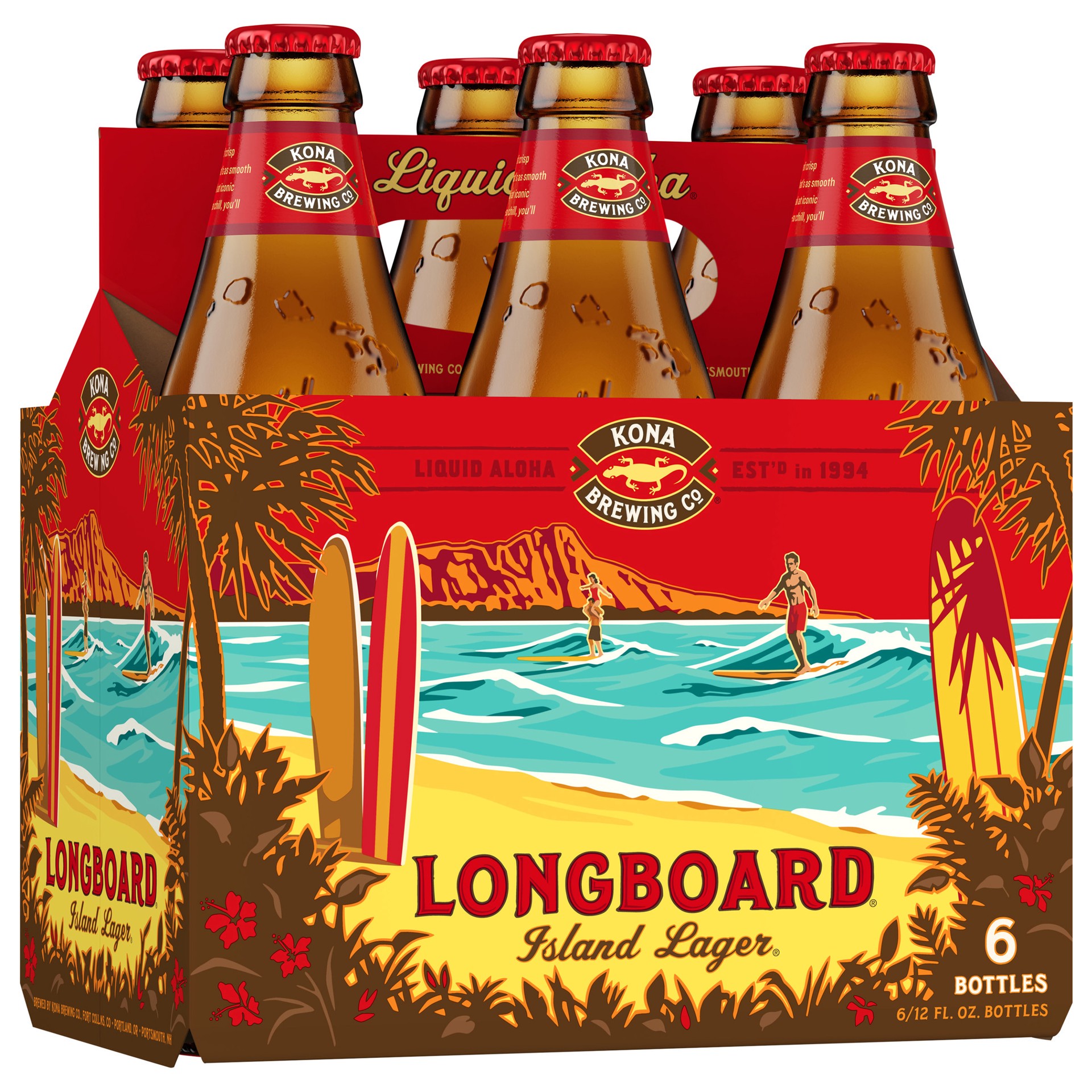 slide 1 of 21, Kona Brewing Co.. Longboard Island Lager Beer, 6 Pack Beer, 12 FL OZ Bottles, 72 fl oz