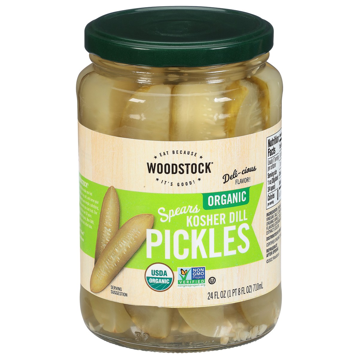 slide 1 of 1, Woodstock Organic Spears Kosher Dill Pickles 24 fl oz, 24 fl oz