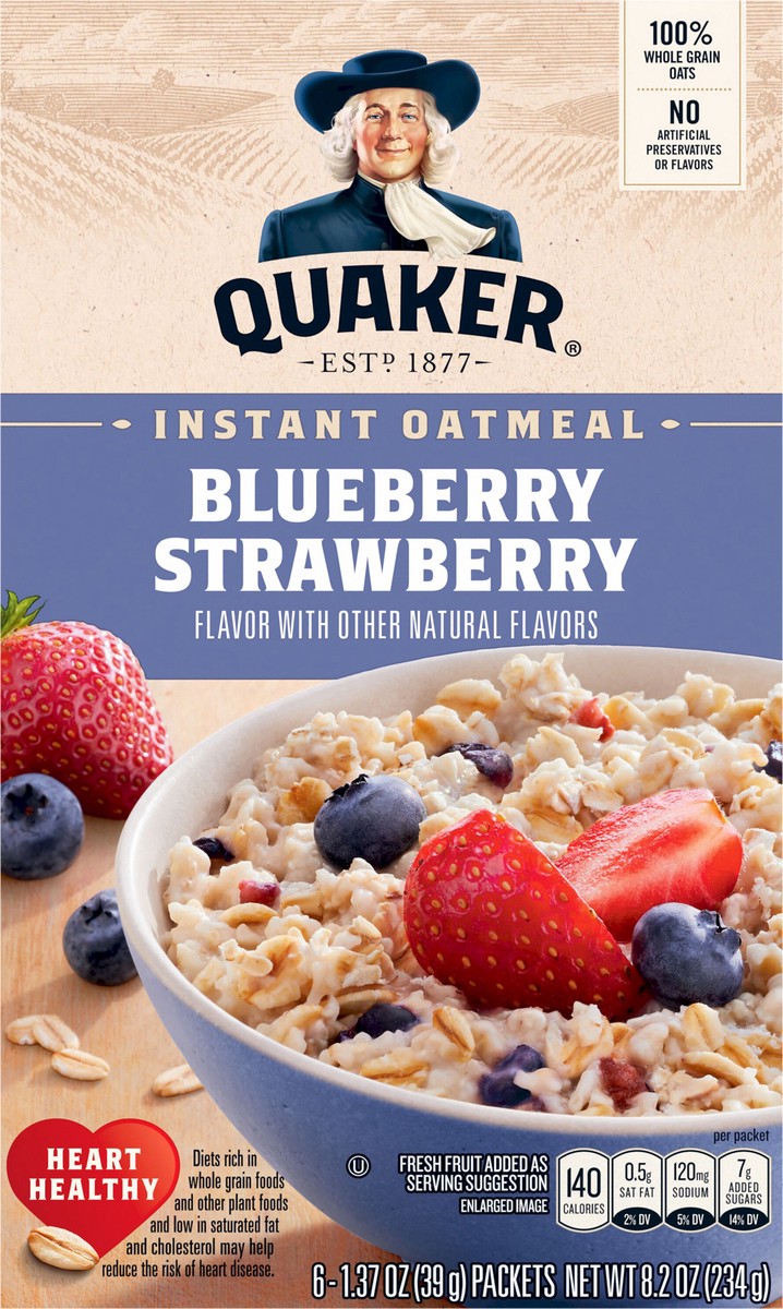 slide 7 of 11, Quaker Instant Oatmeal Blueberry Strawberry 1.37 Oz 6 Count, 8.2 oz