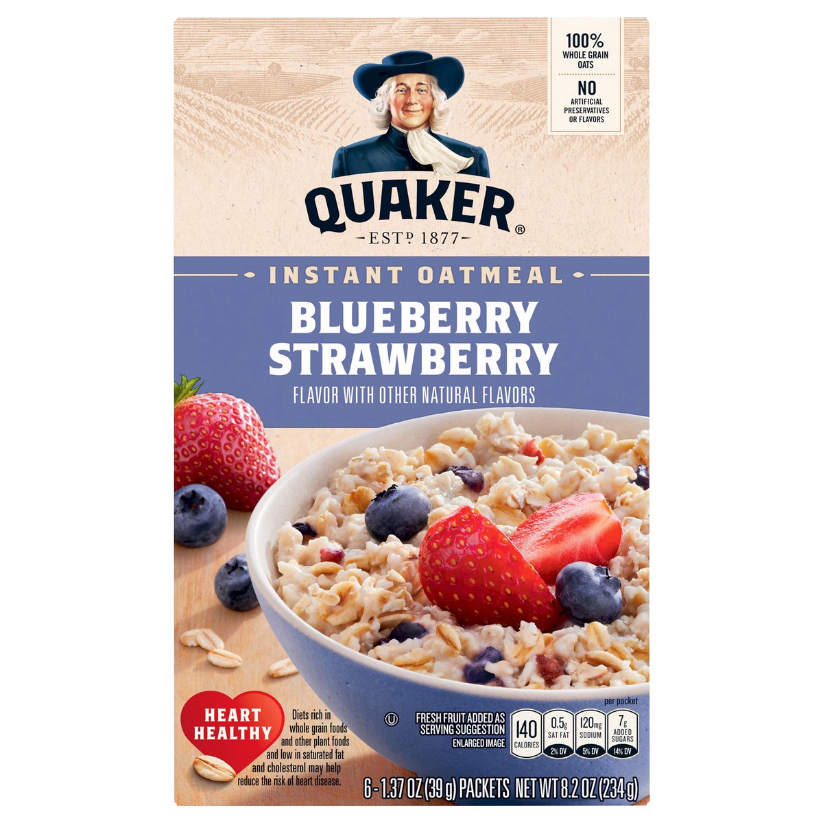 slide 1 of 17, Quaker Instant Oatmeal Blueberry Strawberry 1.37 Oz 6 Count, 8.2 oz