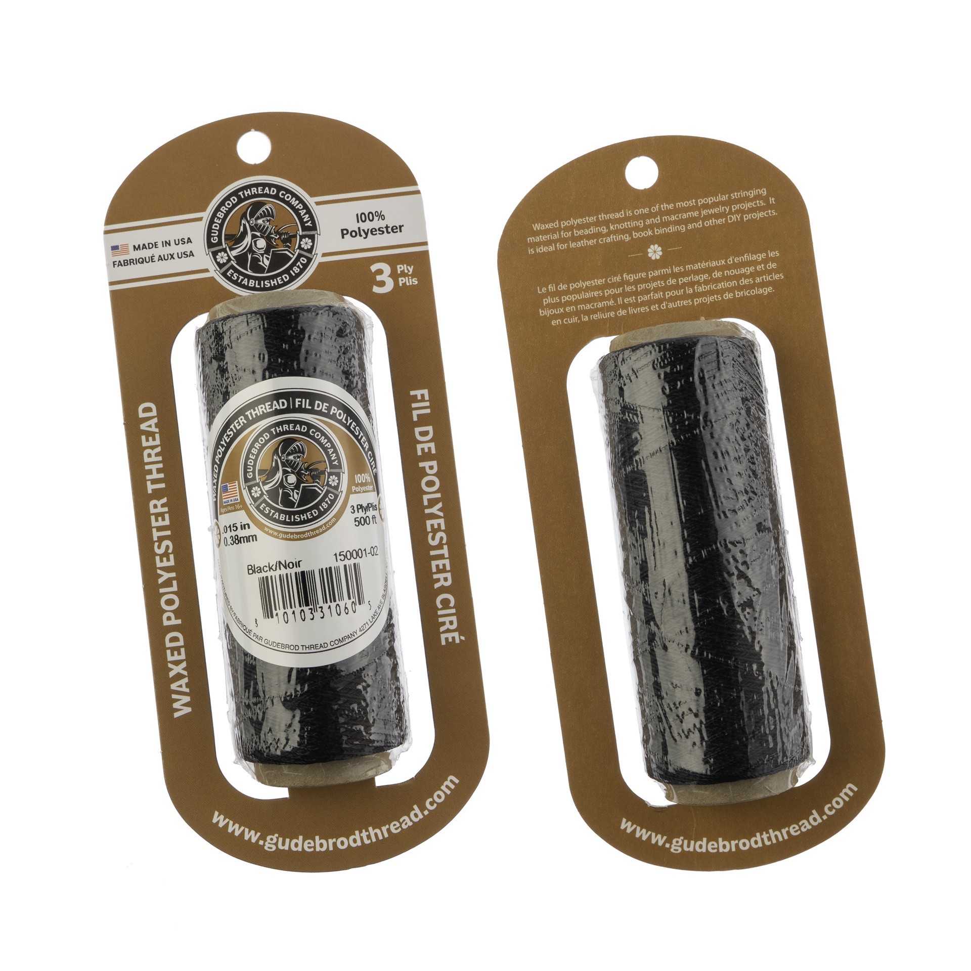 slide 3 of 3, Gudebrod Thread Company Gudebrod 0.015" Waxed Polyester Thread, 0.015 in