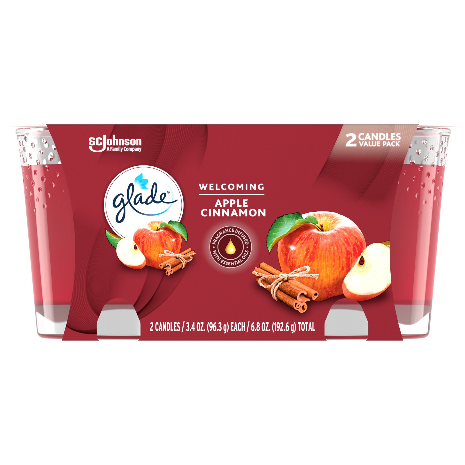 slide 1 of 29, Glade Scented Oil Jar Candle, Apple Cinnamon, Wax Infused With Essential Oils, 6.8 oz