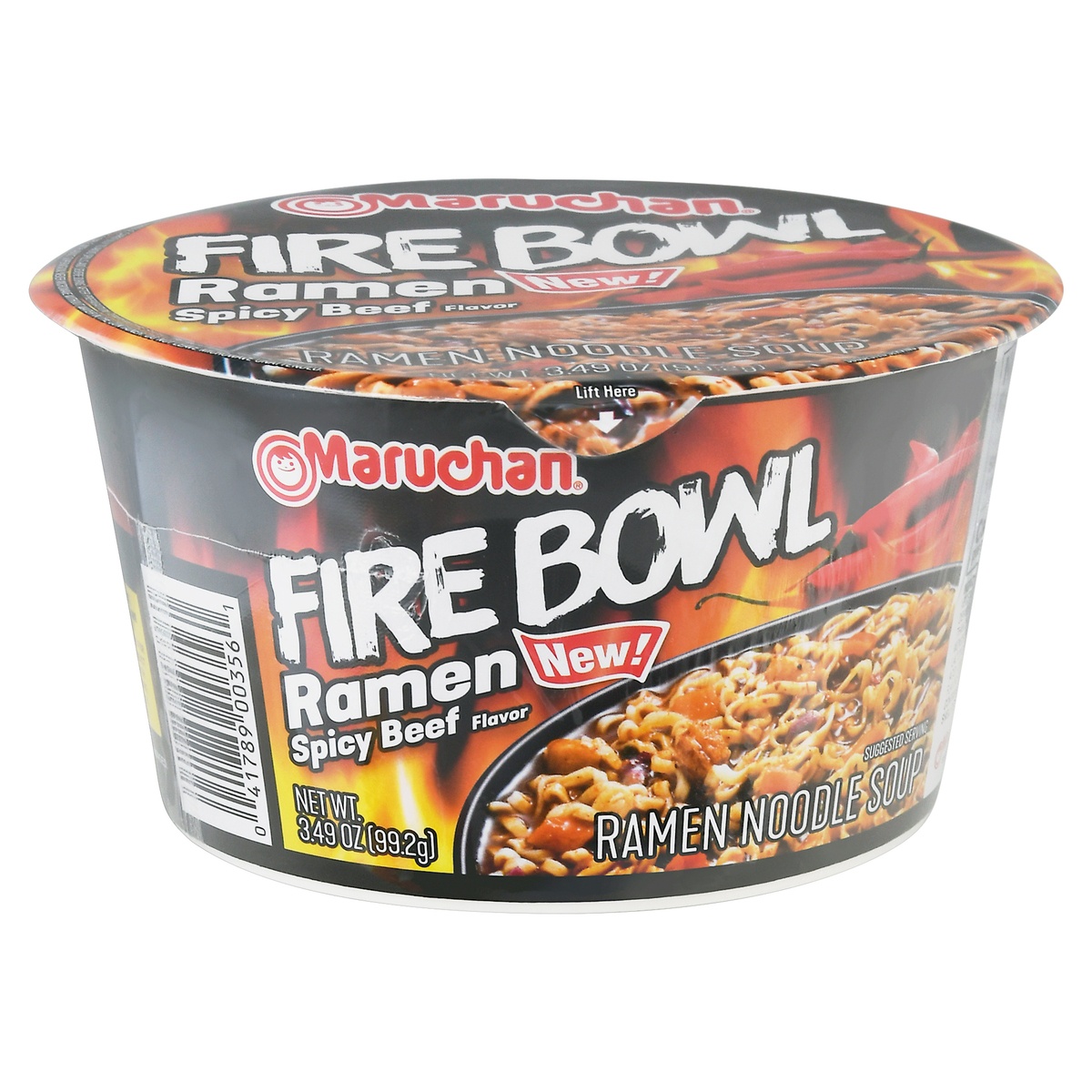 slide 1 of 1, Maruchan Fire Bowl Spicy Beef Flavor Ramen Noodle Soup 3.49 oz, 