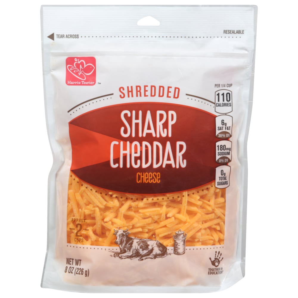 slide 1 of 3, Harris Teeter Shredded Sharp Cheddar Cheese, 8 oz