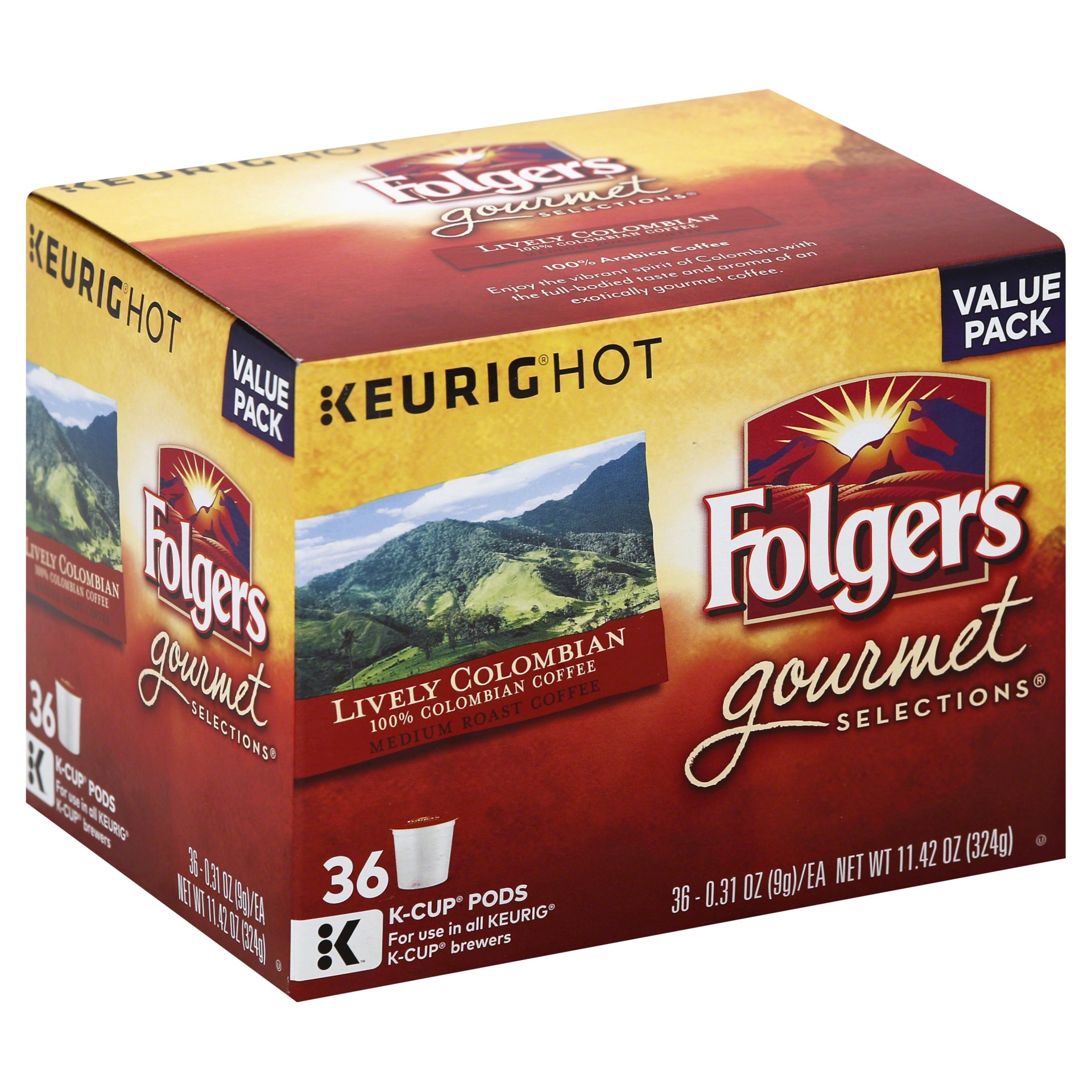 slide 1 of 7, Folgers Lively Colombian Keurig K-Cup Coffee Pods, 36 ct