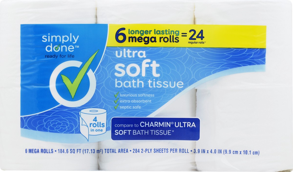 slide 5 of 8, Simply Done Ultra Soft Bath Tissue Mega Rolls, 6 ct