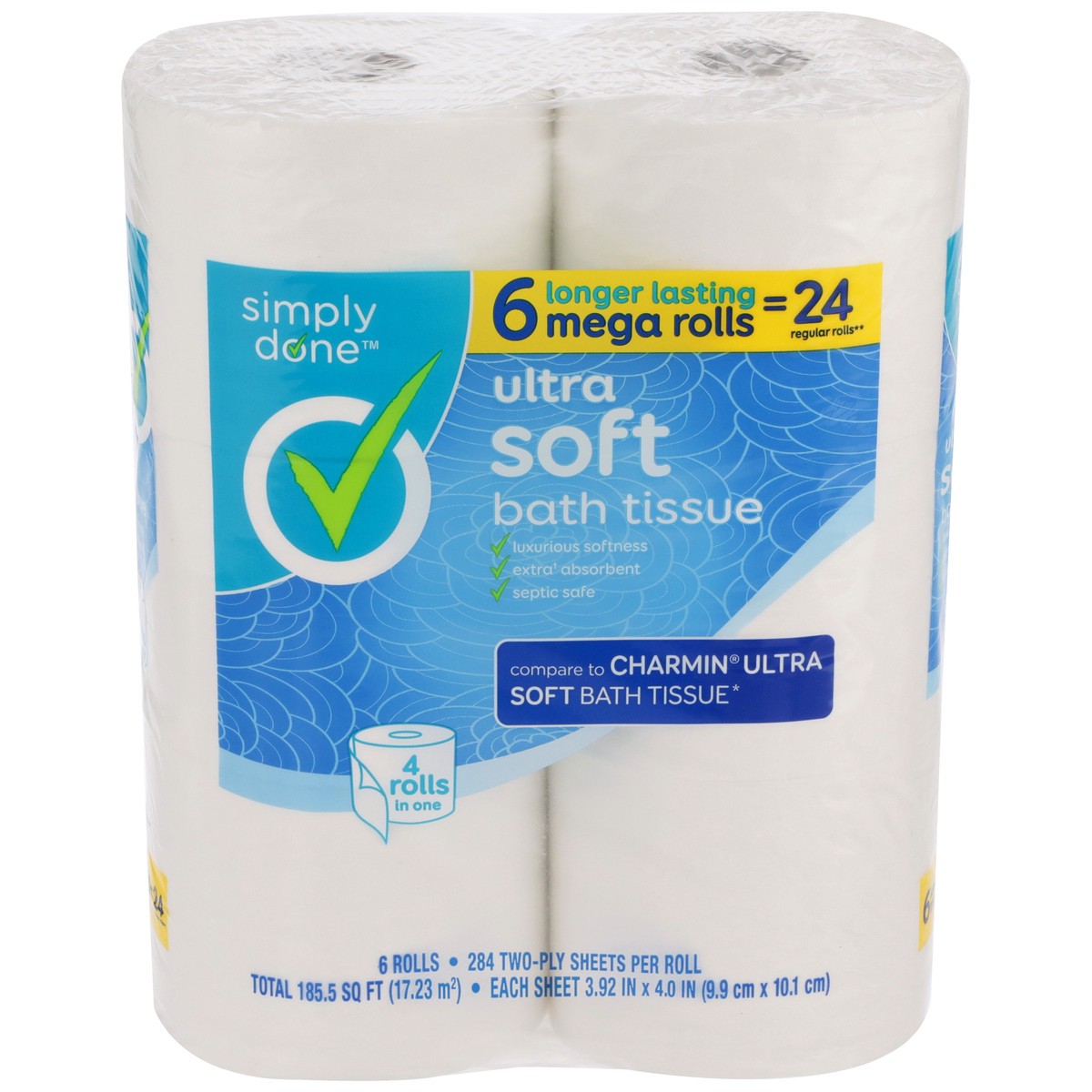 slide 1 of 8, Simply Done Ultra Soft Bath Tissue Mega Rolls, 6 ct