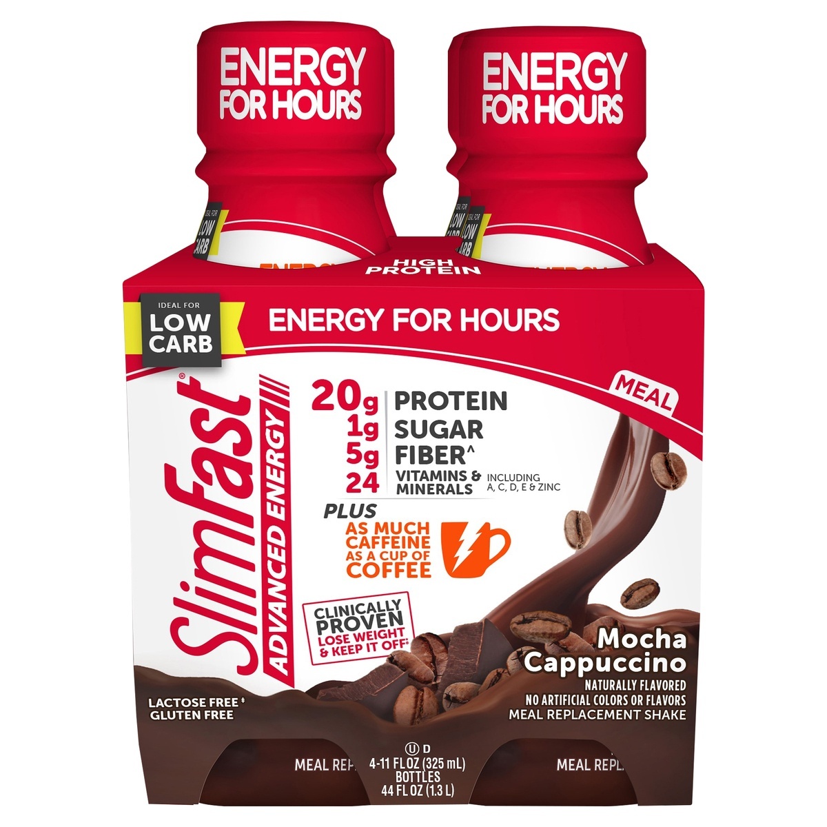 slide 1 of 1, SlimFast Advanced Energy Mocha Cappuccino Meal Replacement Shake, 4 ct