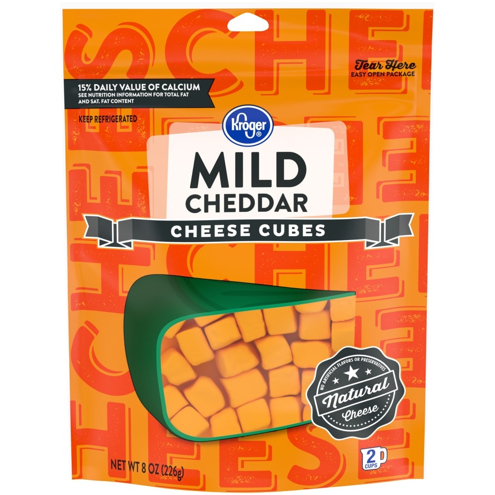 slide 1 of 1, Kroger Mild Cheddar Cheese Cubes, 8 oz