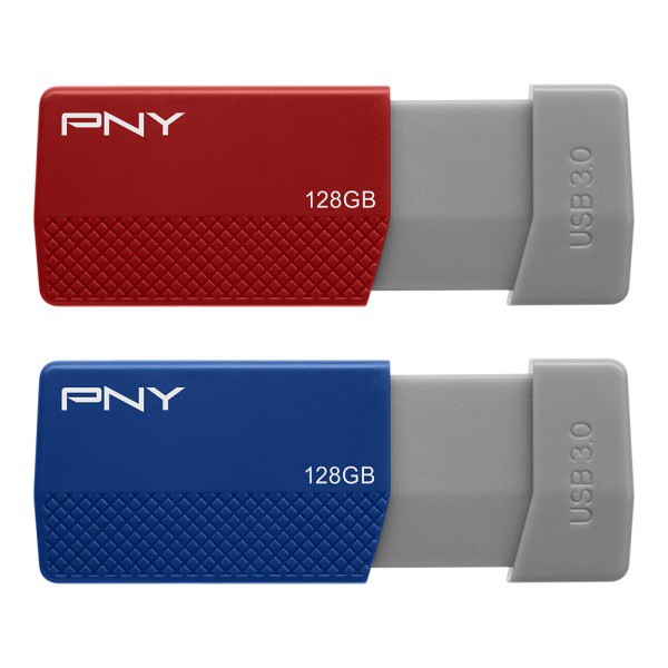 slide 1 of 7, PNY Usb 3.0 Flash Drives, 128Gb, Assorted Colors, Pack Of 3 Drives, 3 ct