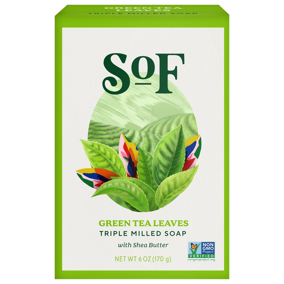 slide 1 of 1, SOF Triple Milled Green Tea Leaves Soap with Shea Butter 6 oz, 1 ct