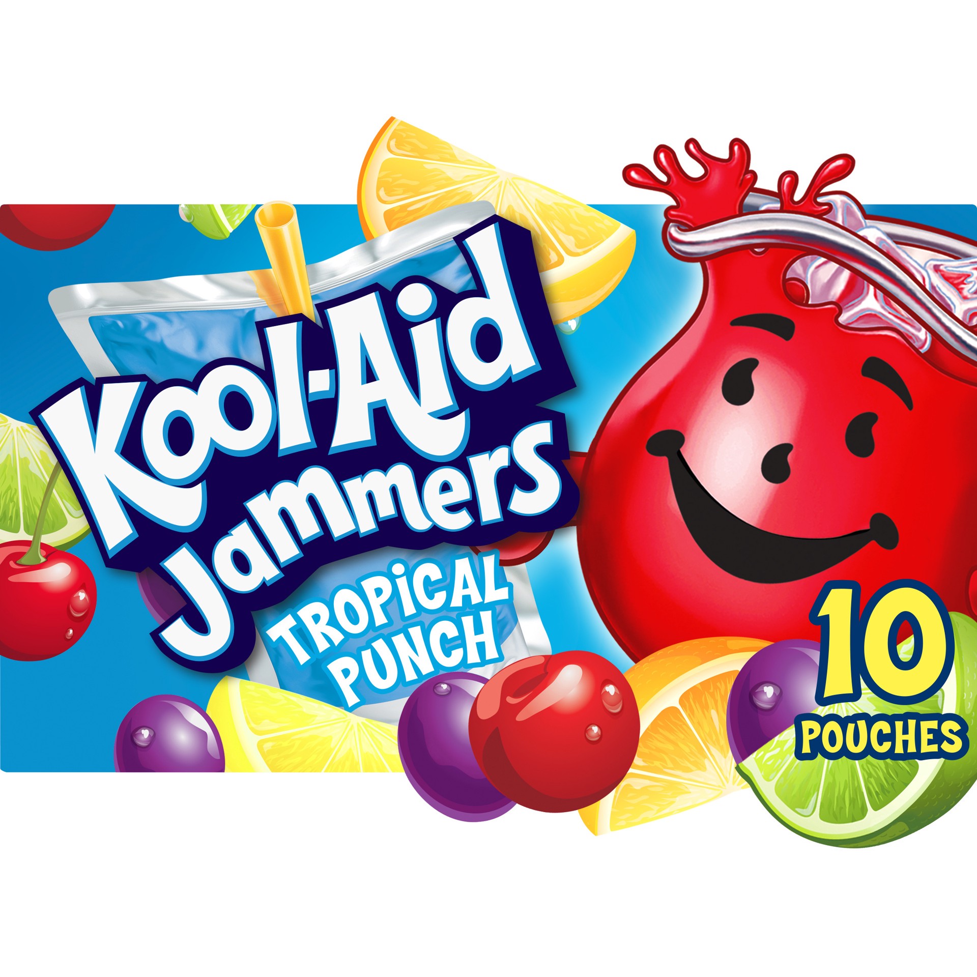 slide 1 of 16, Kool-Aid Jammers Tropical Punch Artificially Flavored Drink Pouches, 10 ct; 6 fl oz