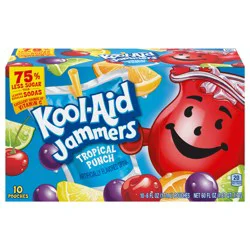 Kool-Aid Jammers Tropical Punch Flavored Drink, 10 ct Box, 6 fl oz Pouches