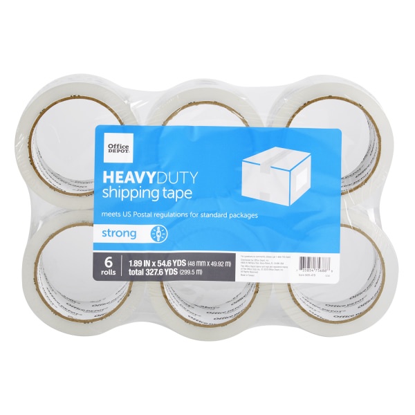 slide 1 of 3, Office Depot Brand Brand Heavy-Duty Shipping Tape, 1-9/10'' X 54.6 Yd., Clear, Pack Of 6 Rolls, 6 ct