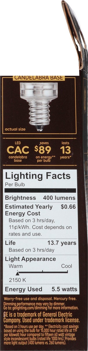 slide 4 of 9, GE LED Vintage Style Candelabra Base Bulbs 2 ea, 2 ct